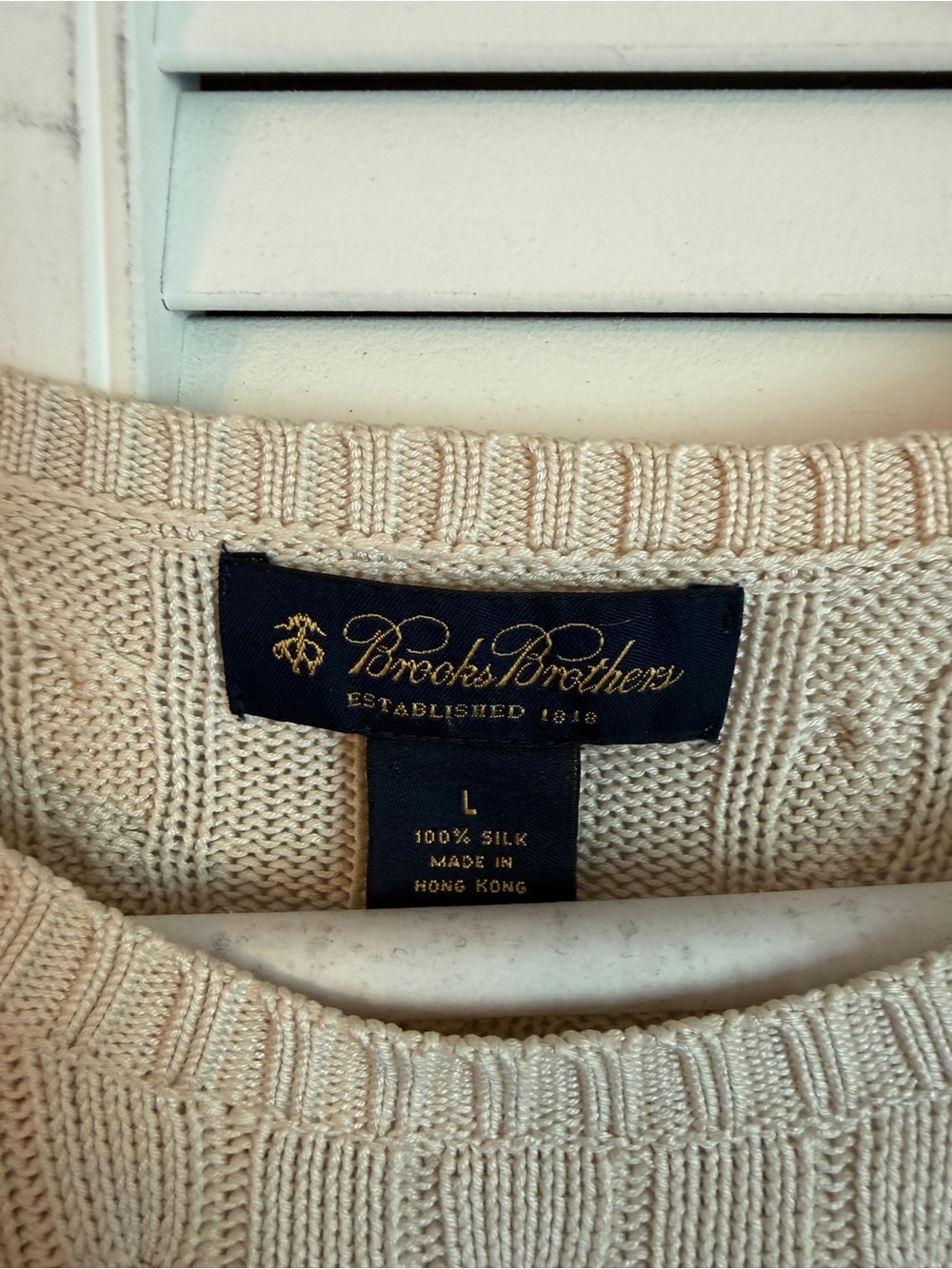 Brooks Brothers Silk Cable Knit Sweater Crew Neck Womens Large Cream Old Money - Picture 5 of 5